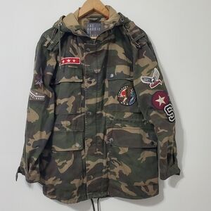 The Rookie By Super Dry Camouflage Hooded Parka Jacket with Patches Mens Medium